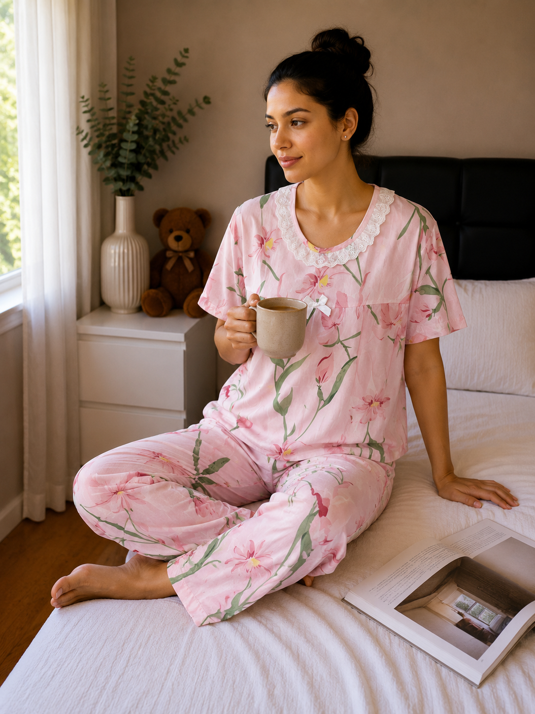 ست تیشرت و شلوار دخترانه برند fashion مدل اریکا لاله نخی