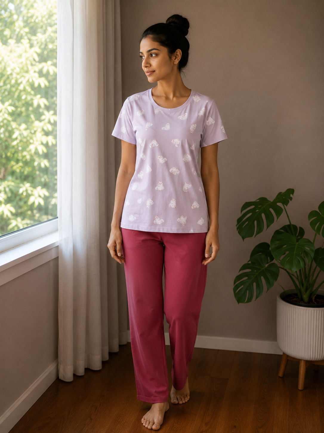 ست تیشرت و شلوار دخترانه  برند H&M مدل SET 0012 نخی و لطیف
