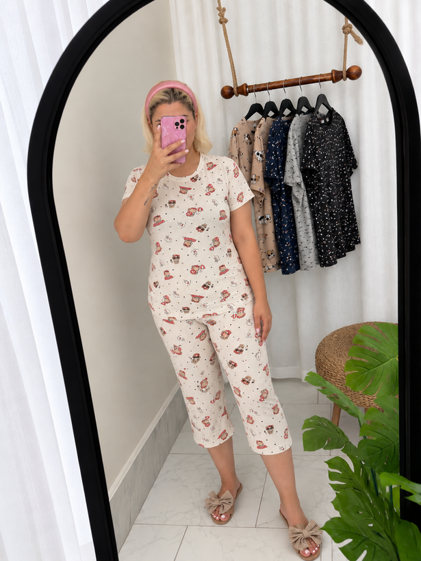 ست تیشرت و شلوار کاپری دخترانه برند H&M مدل کیتی لطیف و خنک